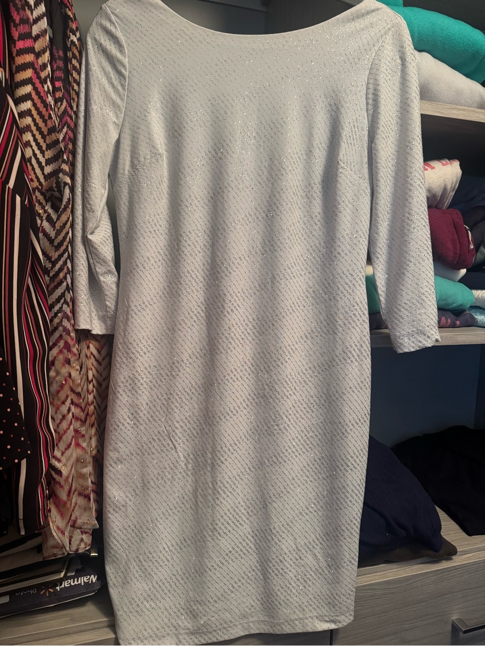 Calvin Klein Light Gray Textured Midi Shift Dress